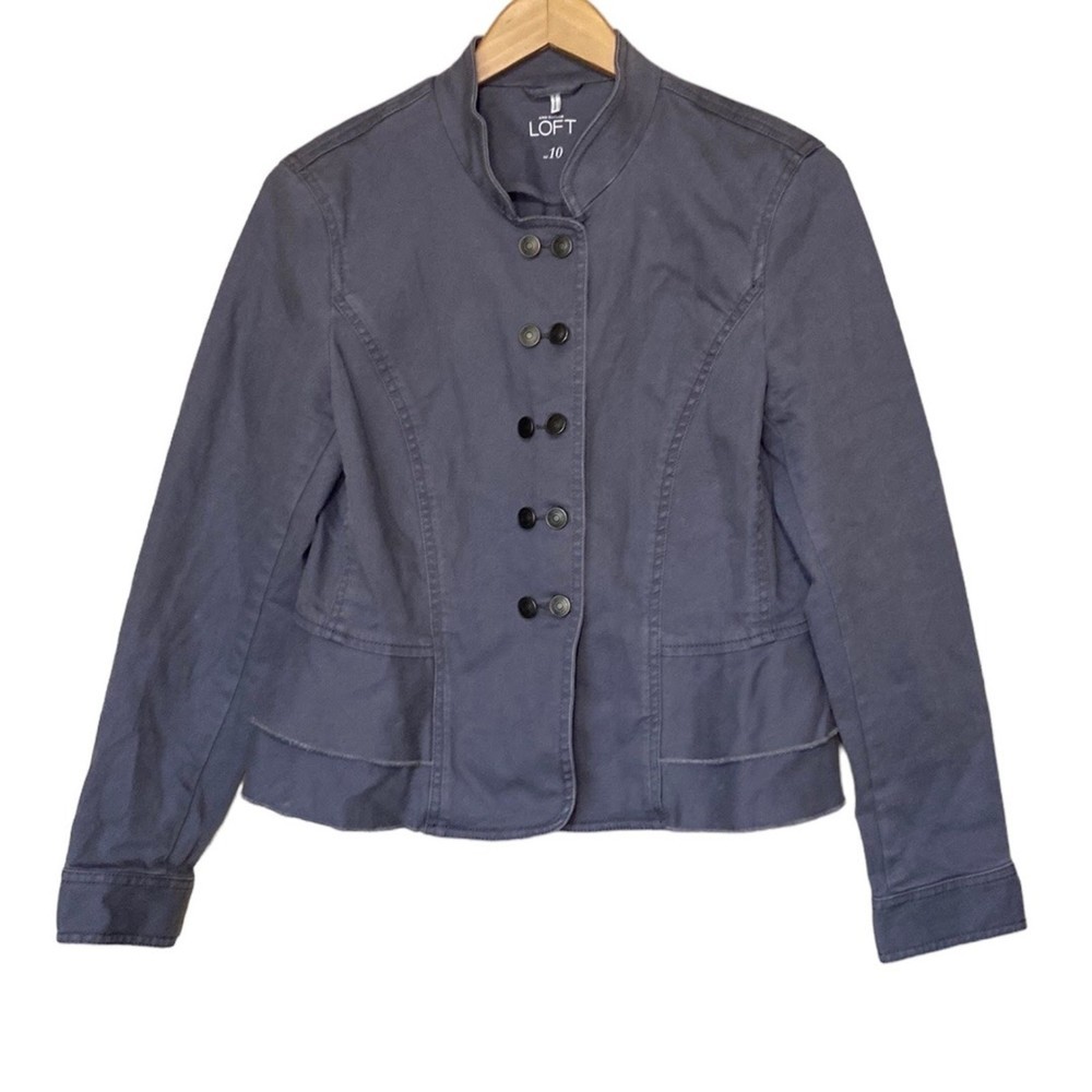 Ann Taylor Loft Blue Gray Utility Peplum Button Up Jacket 10